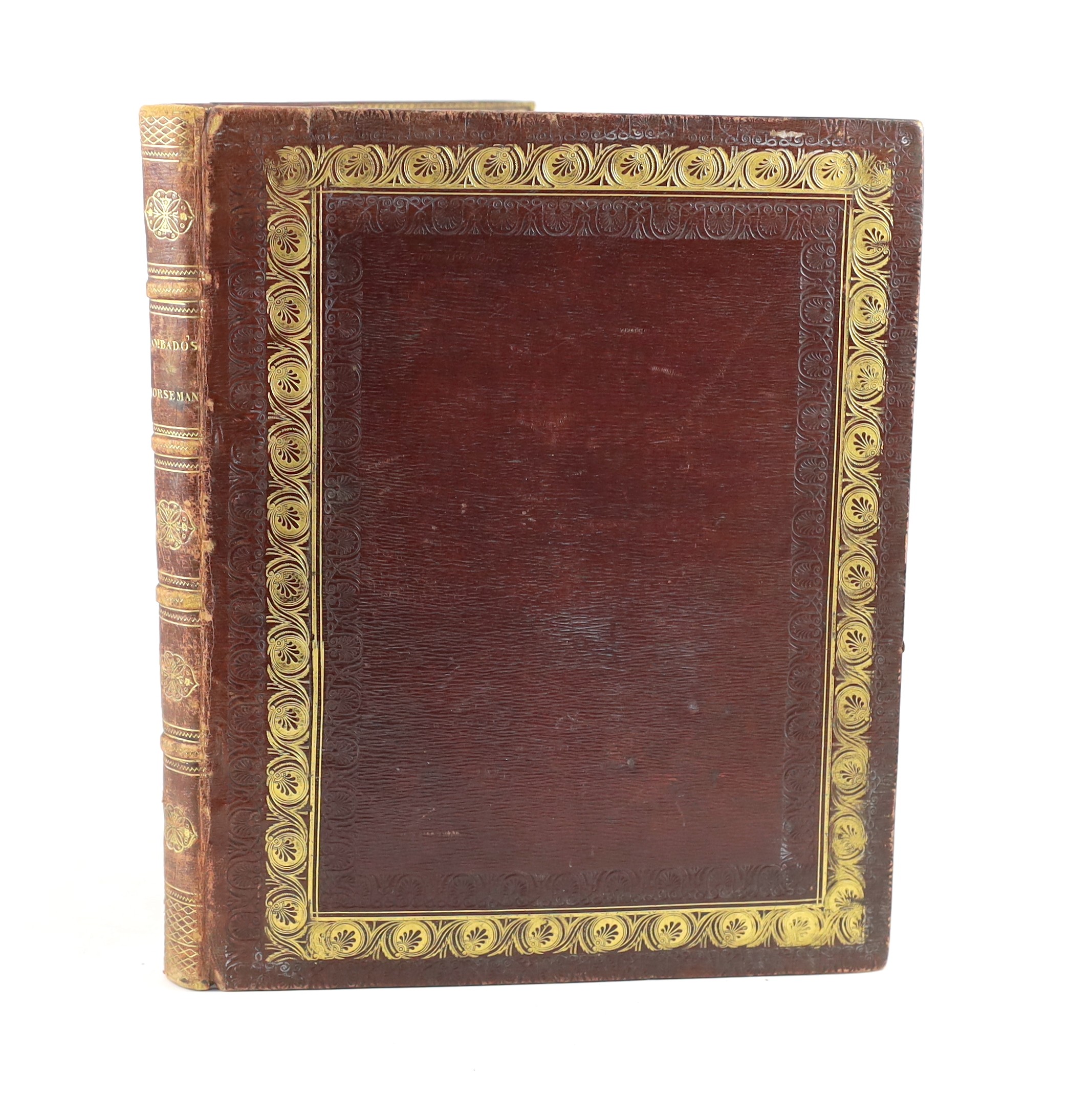 Bunbury, Henry W, - An Academy for Grown Horseman, 4th edition, illustrated by Thomas Rowlandson, with 14 uncoloured plates, bound with Annals of Horsemanship, with uncoloured 15 plates, 2 vols in 1, 4to, grained red mor